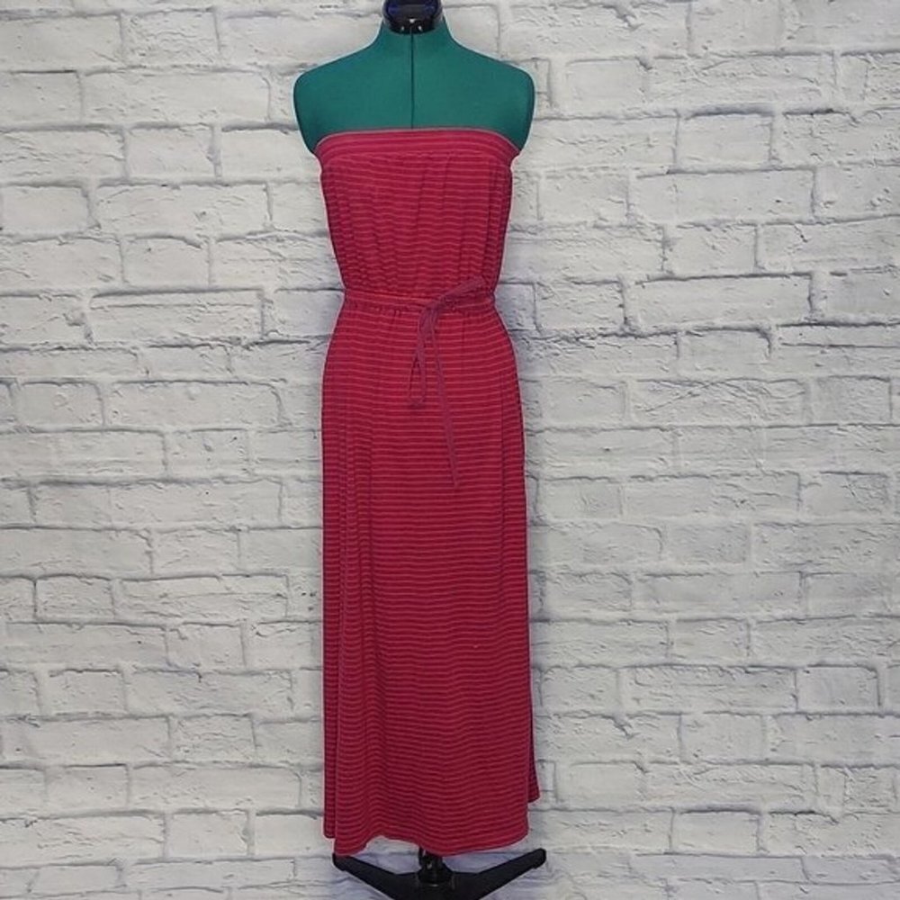 ANN Taylor Loft Womens Red purple striped tubed cotton maxi dress Sz S